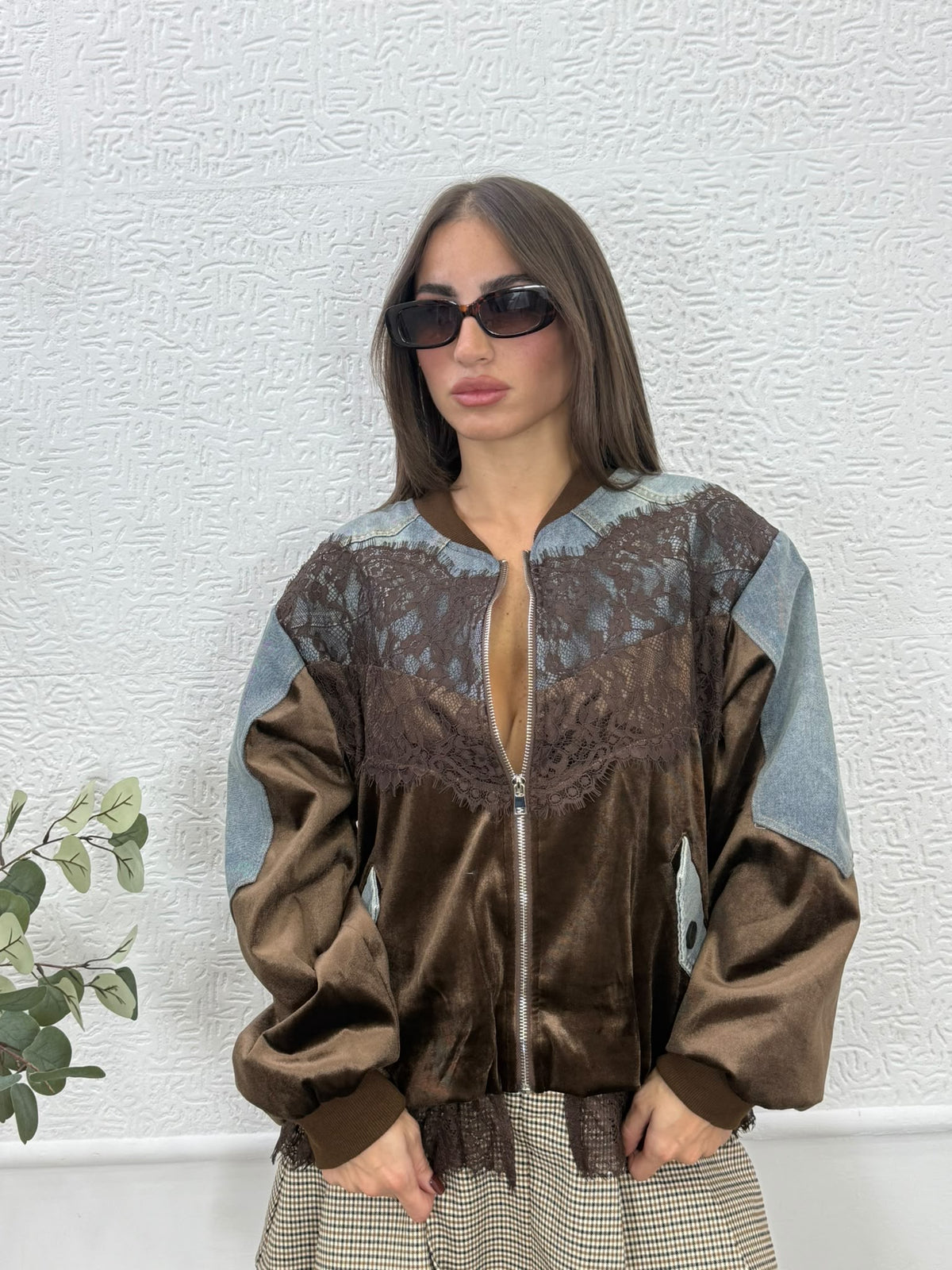 Giubbotto in denim e camoscio